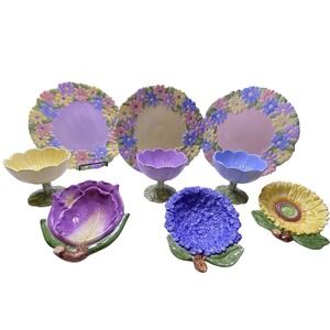 9 PCS Carol Eldridge Silvestri Floral Dinnerware Plates Dishes Bowls Pastel 3D